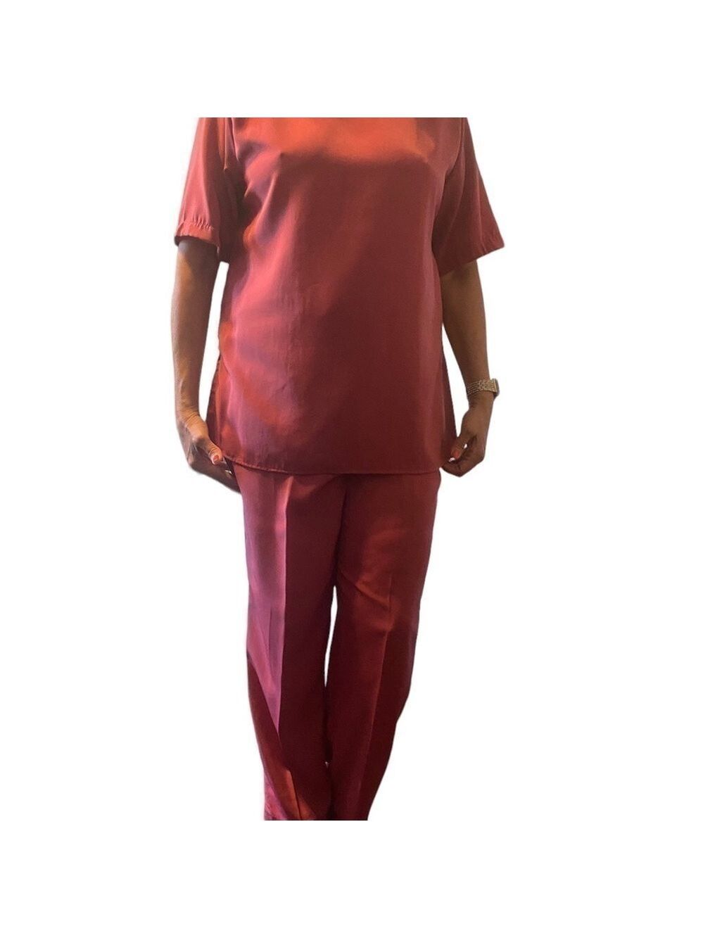ALFRED Dunner classic pant suit vintage 80s/ 90s L Berry polyester sizeL pull on